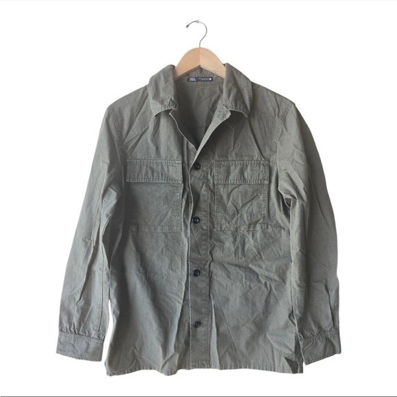 Zara Other - Zara Man Light Weight Jacket Sz Medium Green Button Up Casual Pockets